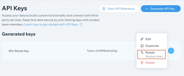 A screenshot of rotating an API key