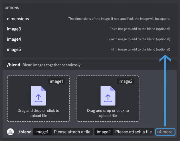 Image showing the discord app interface for the Midjourney /blend command